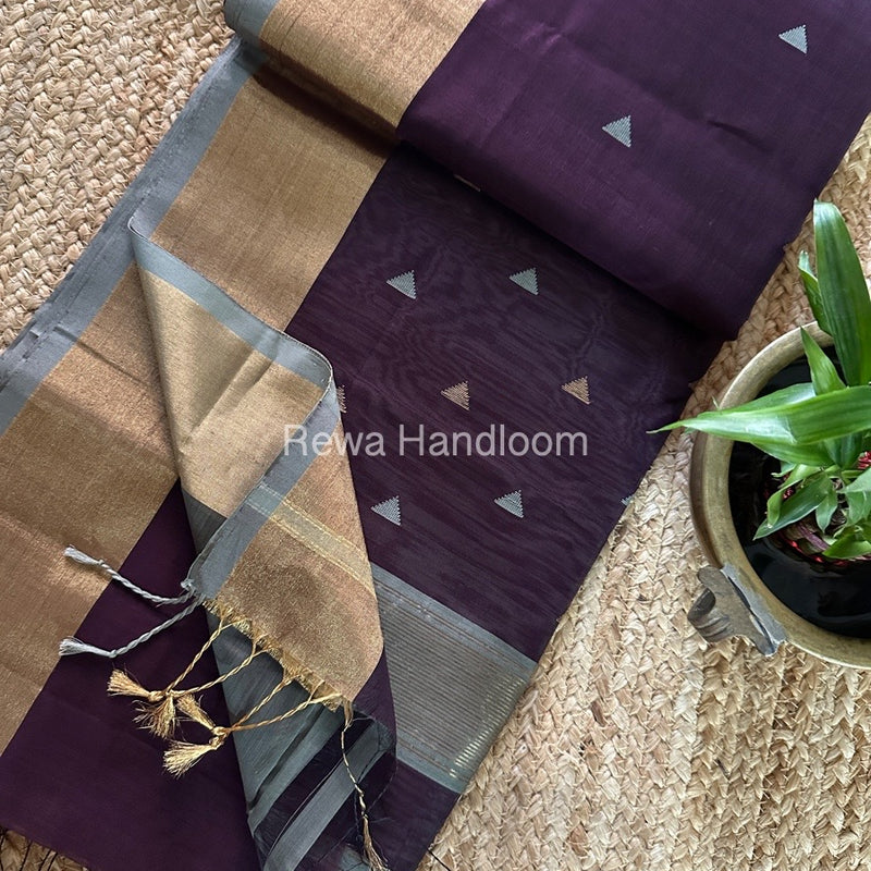 Wine Zari Butti Maheshwari Saree SB0129