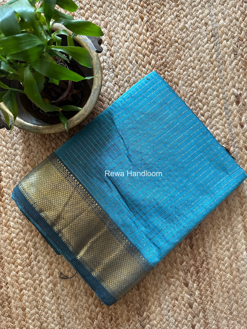 Maheshwari Sky Blue Zari Checks Saree ZCHX497