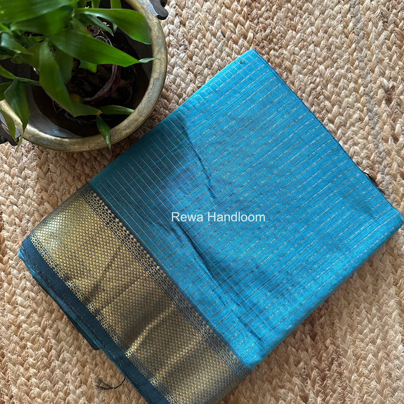 Maheshwari Sky Blue Zari Checks Saree ZCHX497