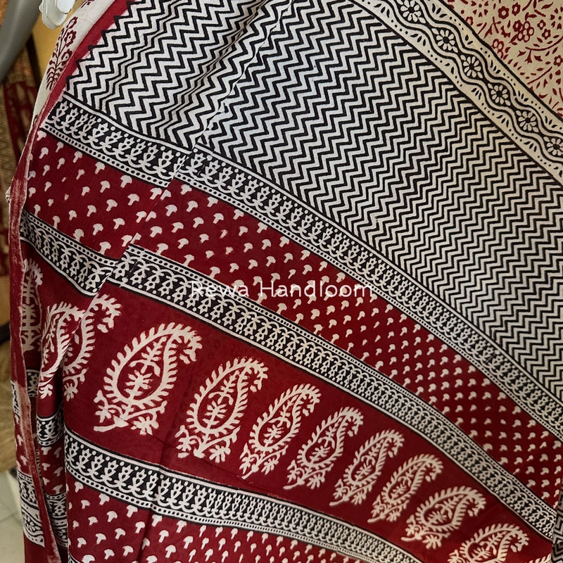 White-Red Bagh Print Cotton Suit BGCSJ057