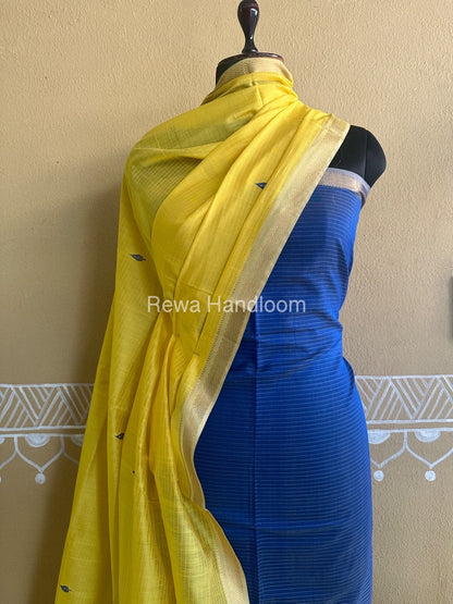 Maheshwari Royal Blue-Lemon Yellow Peacock Buta-Buti Top-Dupatta Set BTP0204