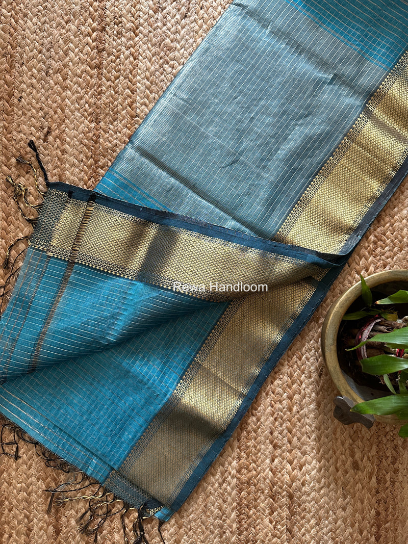 Maheshwari Sky Blue Zari Checks Saree ZCHX497