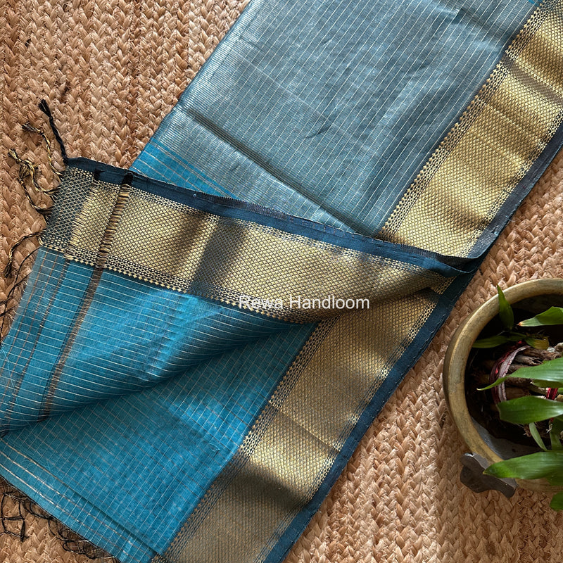 Maheshwari Sky Blue Zari Checks Saree ZCHX497