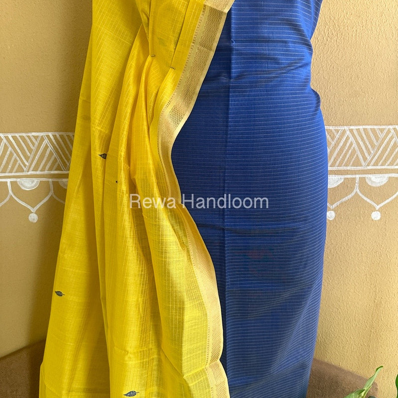 Maheshwari Royal Blue-Lemon Yellow Peacock Buta-Buti Top-Dupatta Set BTP0204