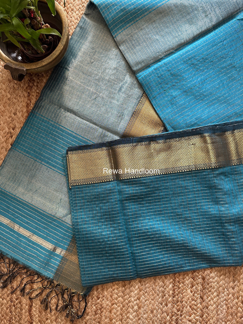 Maheshwari Sky Blue Zari Checks Saree ZCHX497