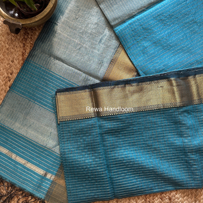 Maheshwari Sky Blue Zari Checks Saree ZCHX497