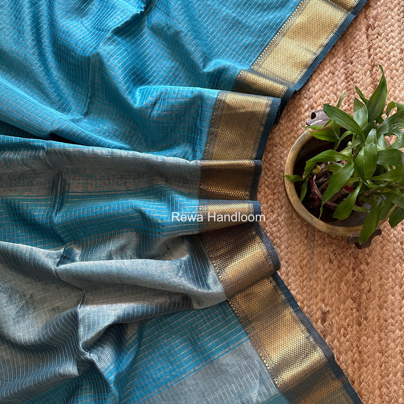 Maheshwari Sky Blue Zari Checks Saree ZCHX497