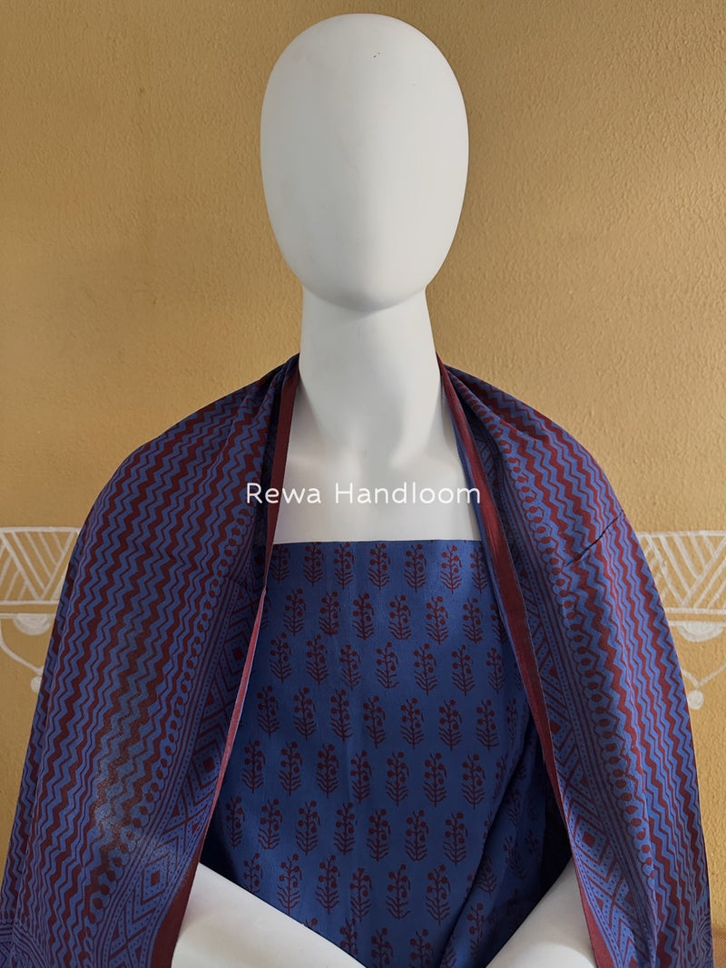 Blue-Red Bagh Print Cotton Suit BGCSJ081