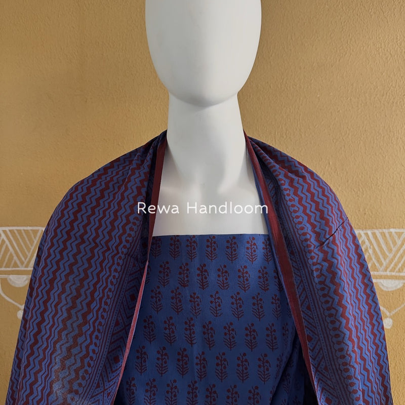 Blue-Red Bagh Print Cotton Suit BGCSJ081