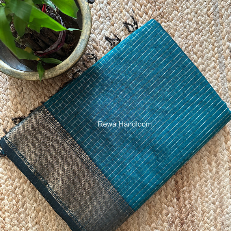 Maheshwari Green Zari Checks Saree ZCHX493
