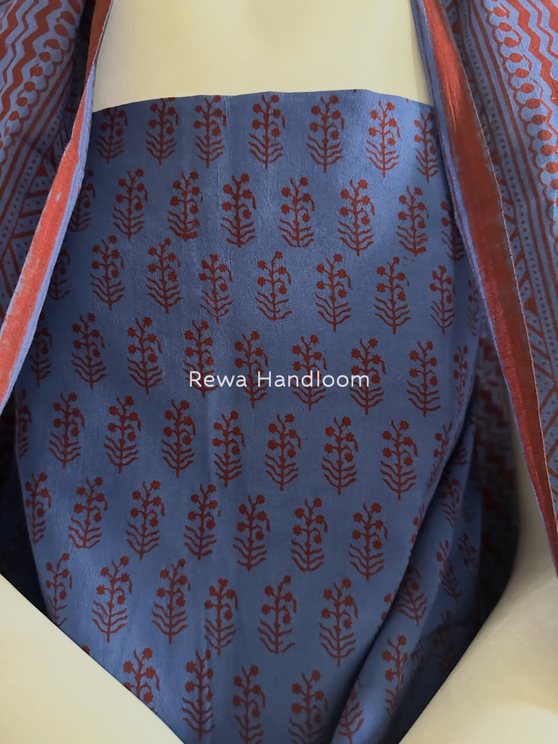 Blue-Red Bagh Print Cotton Suit BGCSJ081