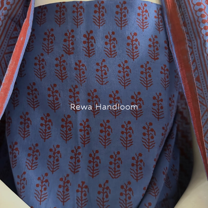 Blue-Red Bagh Print Cotton Suit BGCSJ081