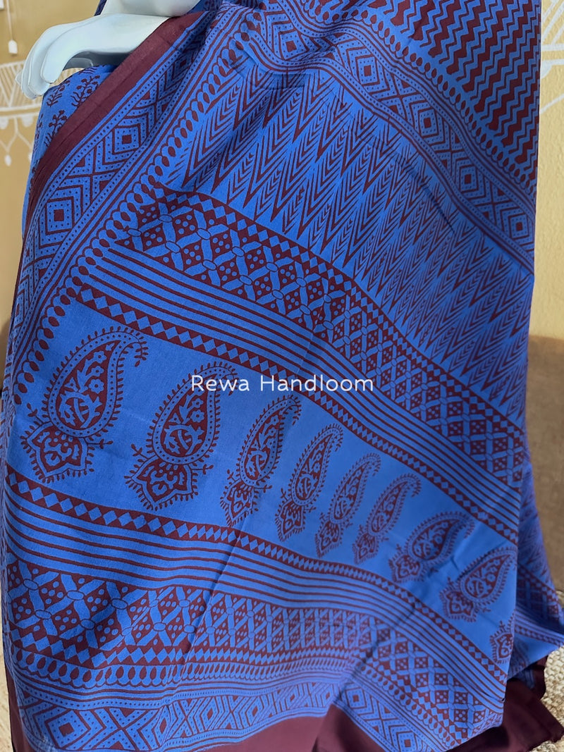 Blue-Red Bagh Print Cotton Suit BGCSJ081
