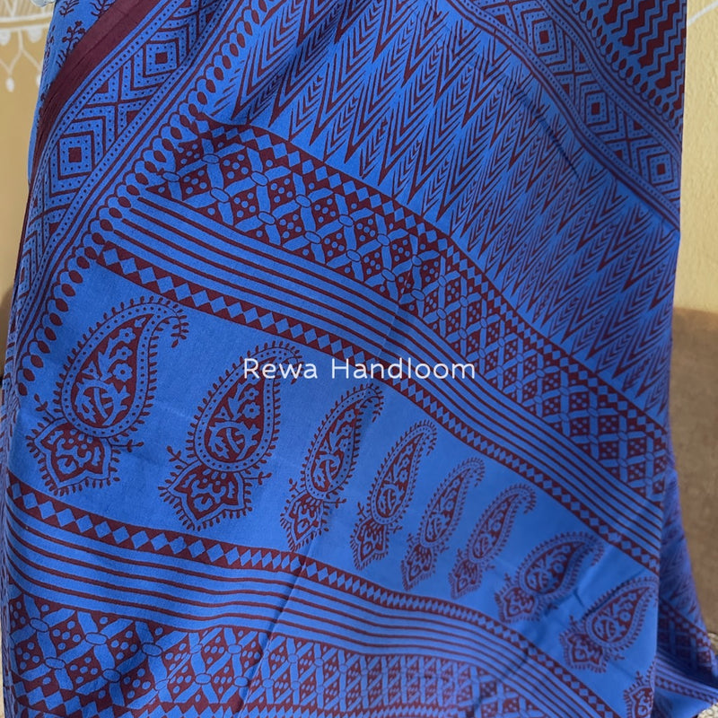Blue-Red Bagh Print Cotton Suit BGCSJ081