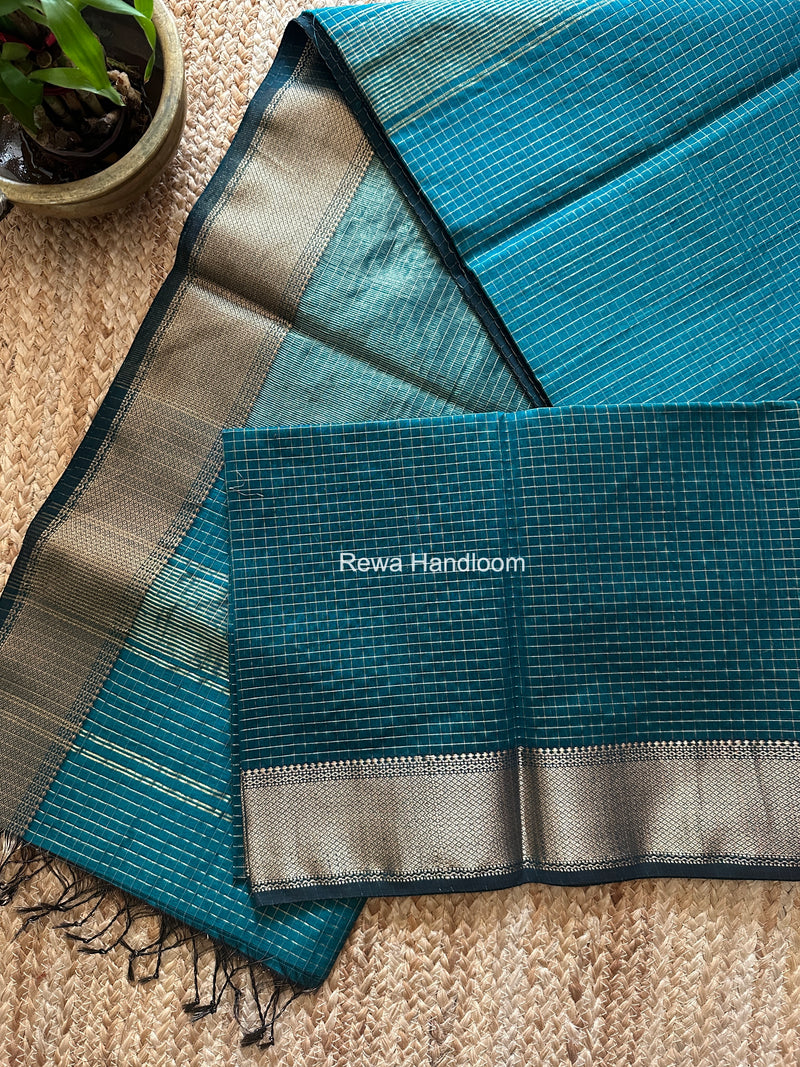 Maheshwari Green Zari Checks Saree ZCHX493