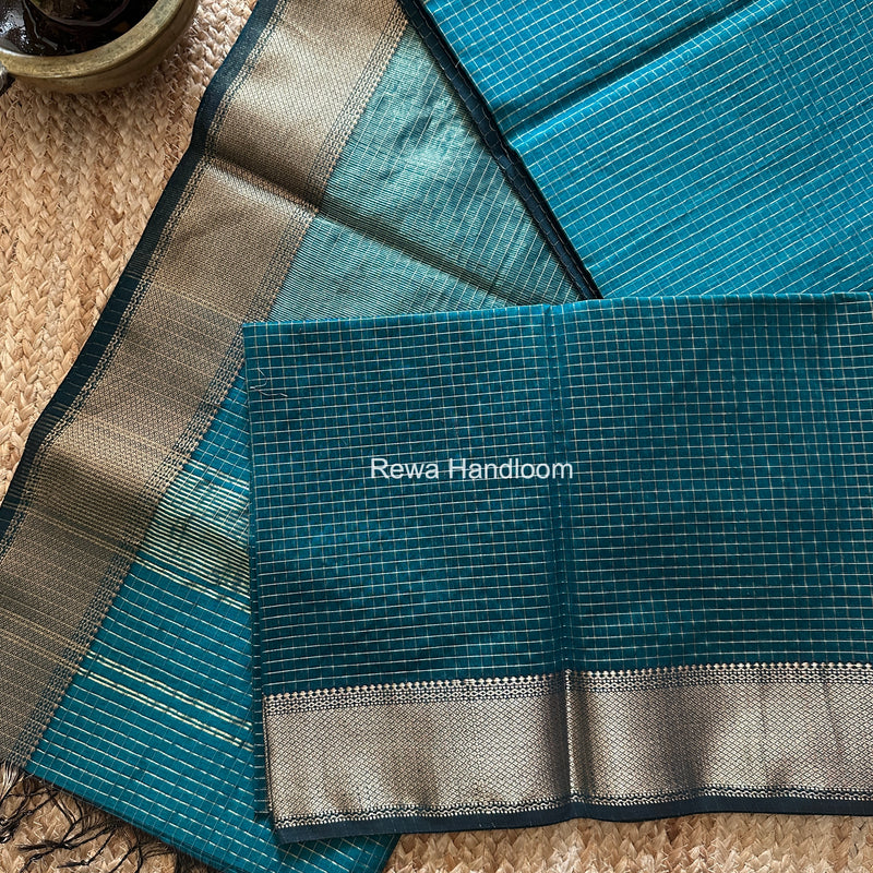 Maheshwari Green Zari Checks Saree ZCHX493