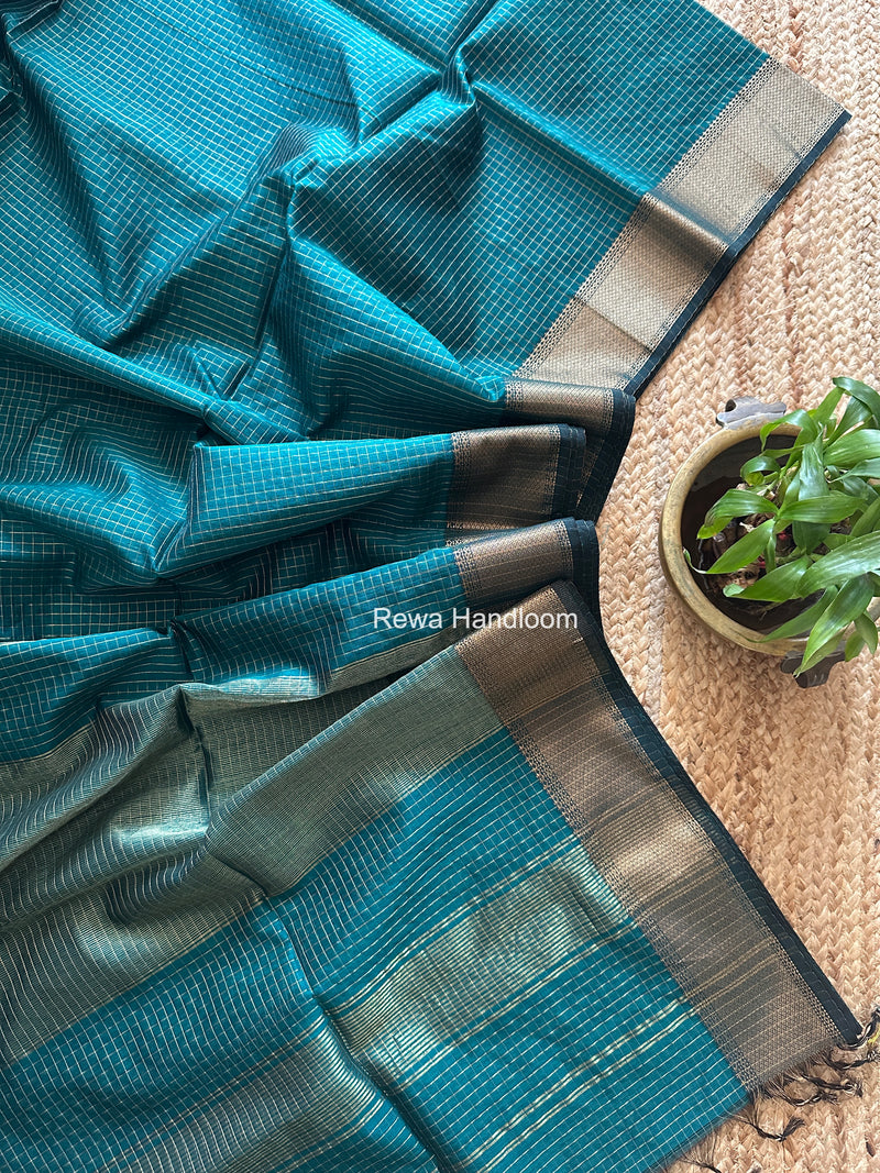 Maheshwari Green Zari Checks Saree ZCHX493