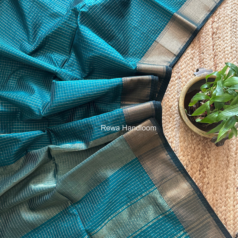 Maheshwari Green Zari Checks Saree ZCHX493
