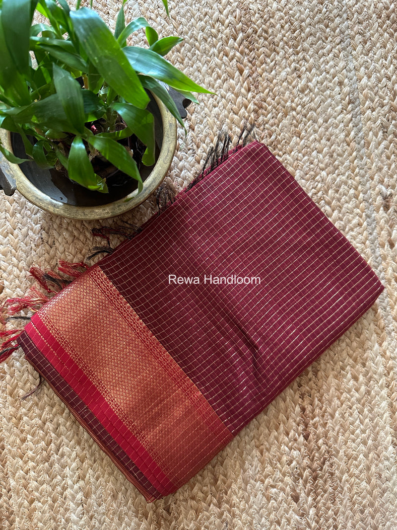 Maheshwari Maroon Zari Checks Saree ZCHX491