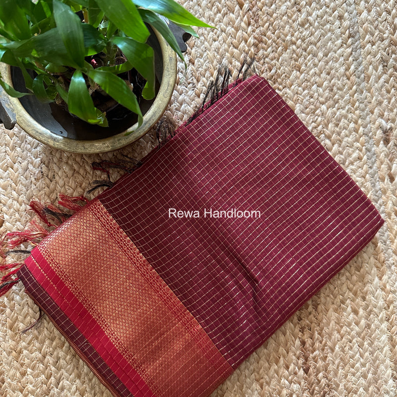 Maheshwari Maroon Zari Checks Saree ZCHX491