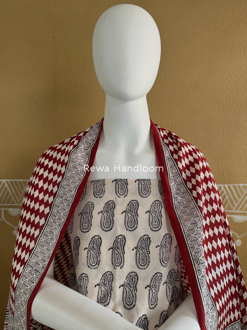 Black-Maroon Bagh Print Cotton Suit BGCSJ039