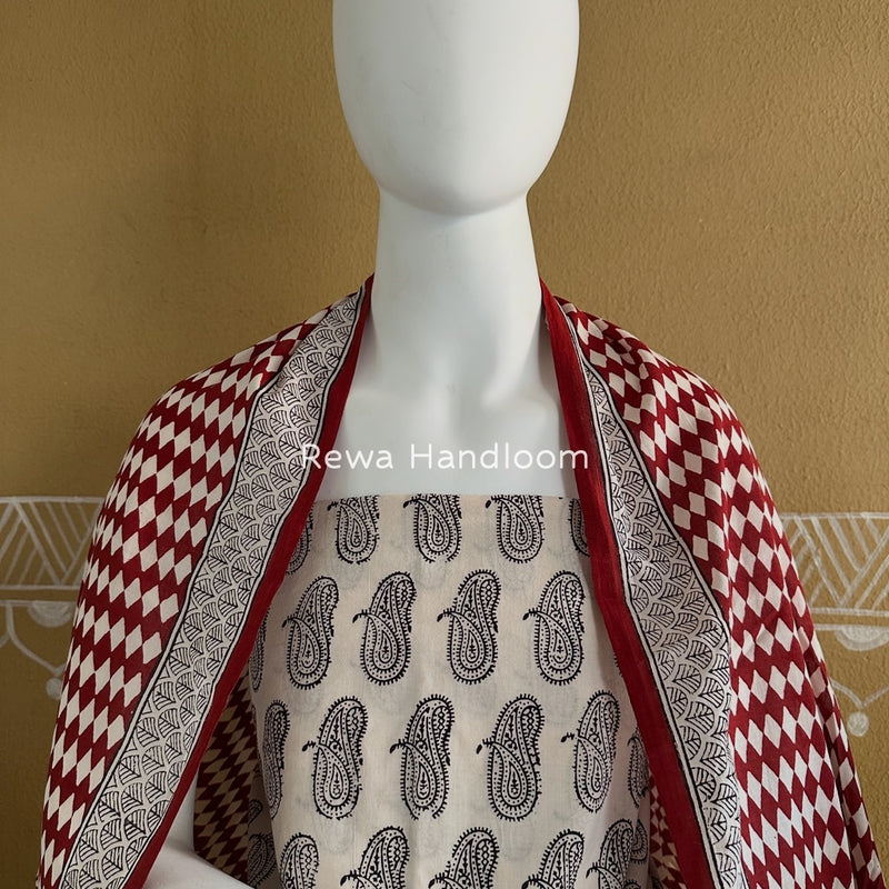 Black-Maroon Bagh Print Cotton Suit BGCSJ039