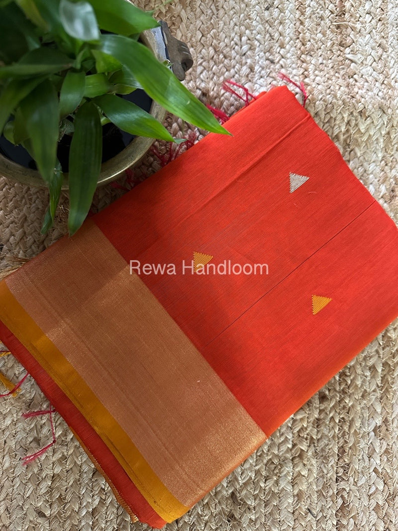 Rust Orange Zari Butti Maheshwari Saree SB0128