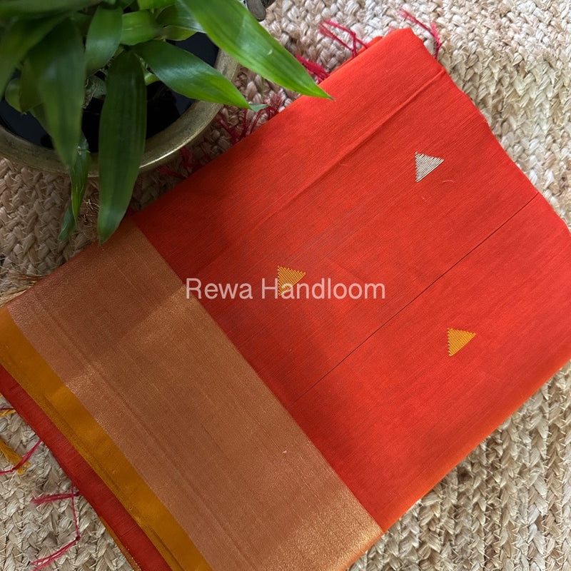 Rust Orange Zari Butti Maheshwari Saree SB0128