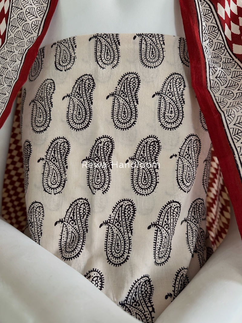 Black-Maroon Bagh Print Cotton Suit BGCSJ039