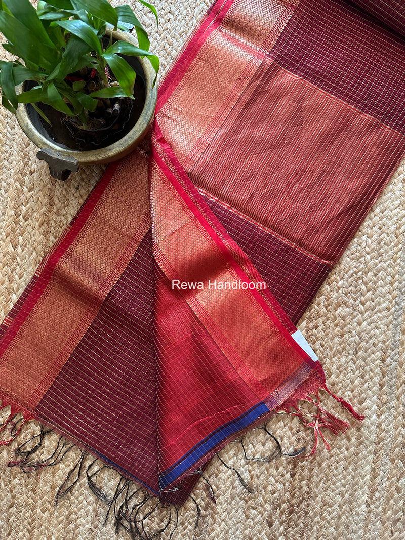 Maheshwari Maroon Zari Checks Saree ZCHX491