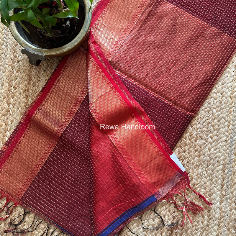Maheshwari Maroon Zari Checks Saree ZCHX491