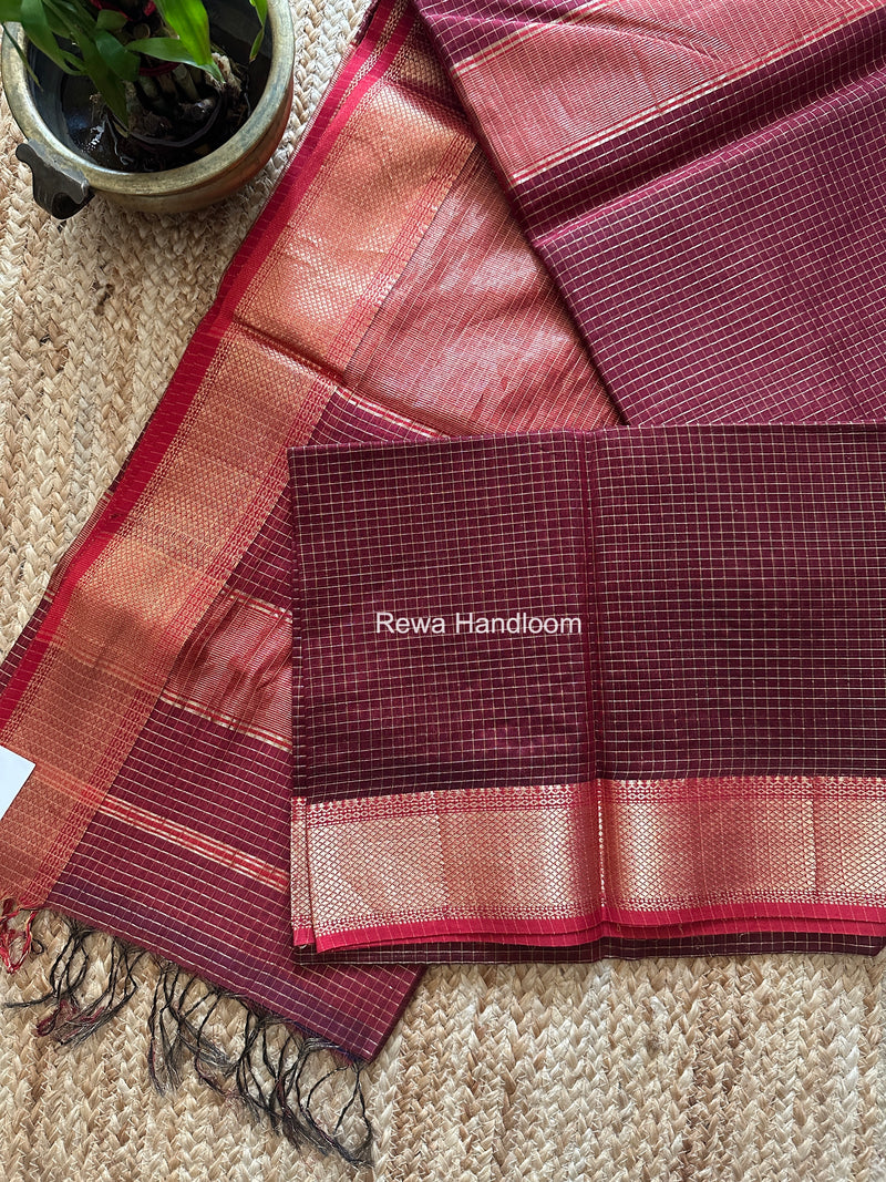 Maheshwari Maroon Zari Checks Saree ZCHX491