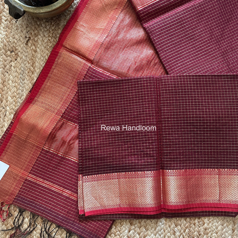 Maheshwari Maroon Zari Checks Saree ZCHX491