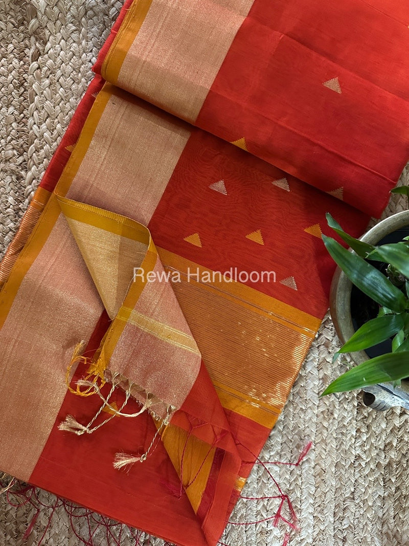 Rust Orange Zari Butti Maheshwari Saree SB0128