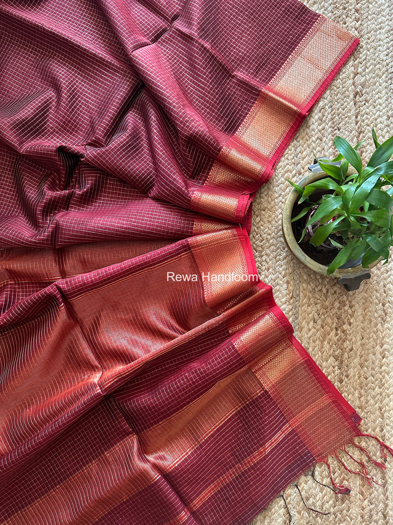 Maheshwari Maroon Zari Checks Saree ZCHX491