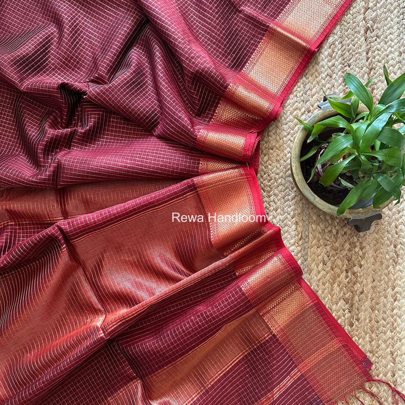 Maheshwari Maroon Zari Checks Saree ZCHX491