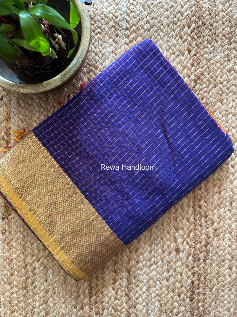 Maheshwari Blue Zari Checks Saree ZCHX492