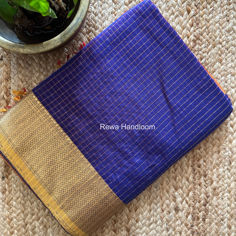 Maheshwari Blue Zari Checks Saree ZCHX492