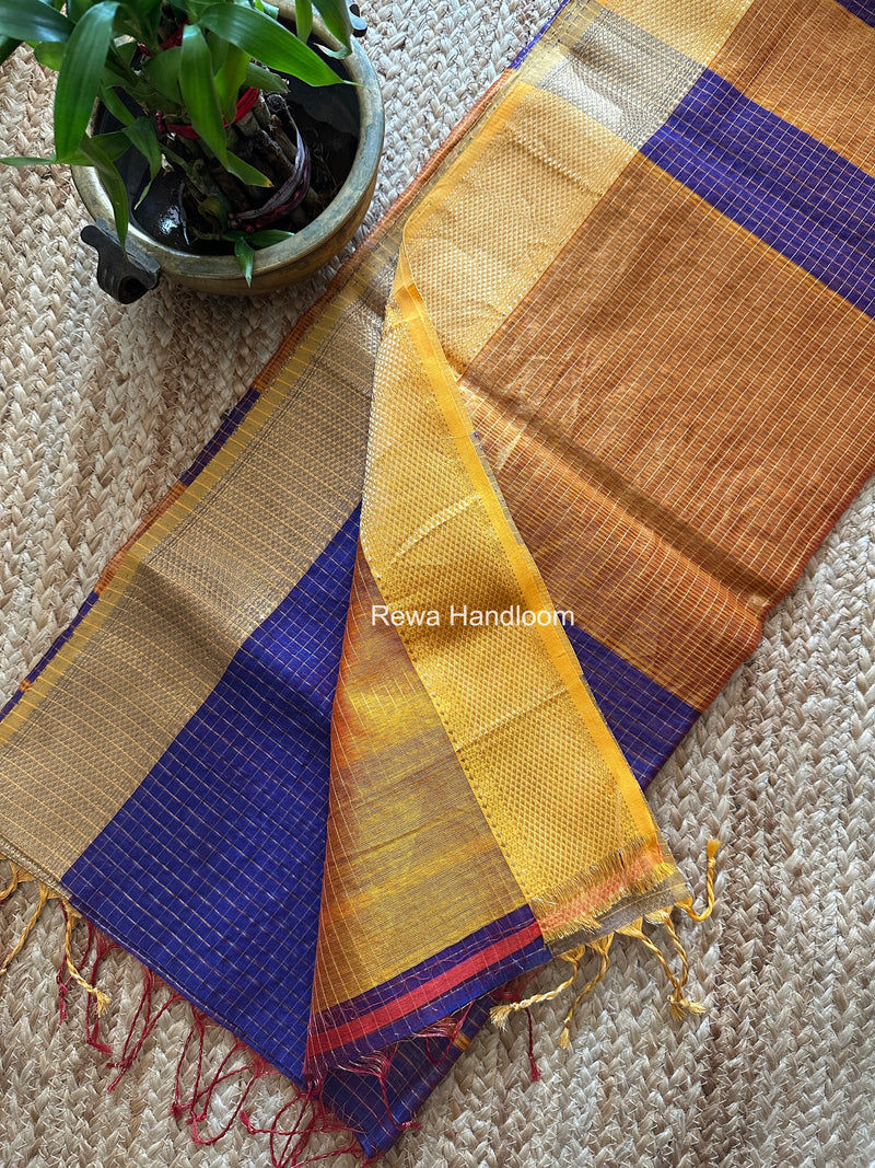 Maheshwari Blue Zari Checks Saree ZCHX492