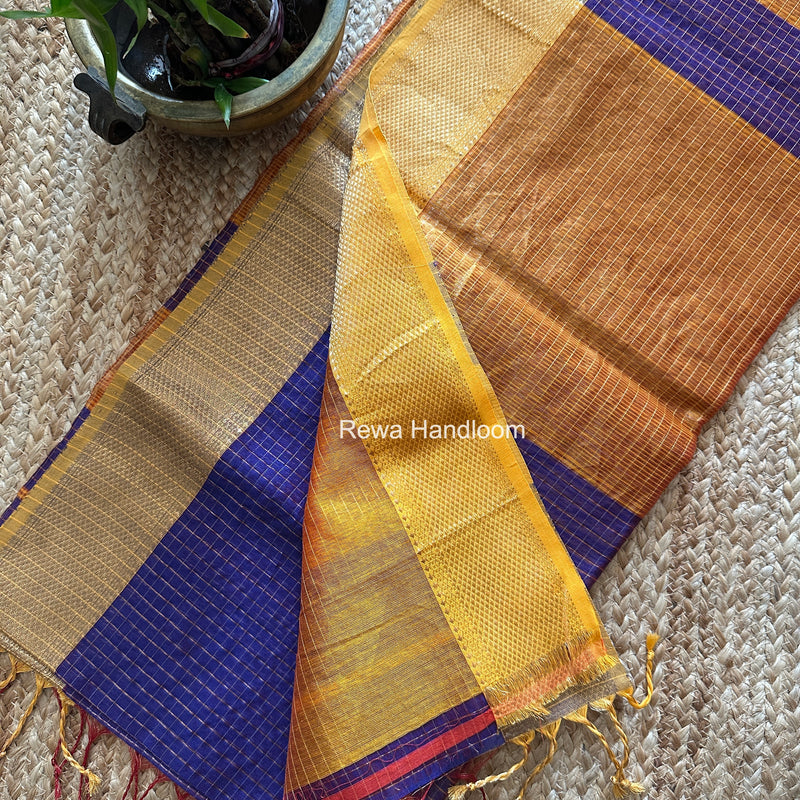 Maheshwari Blue Zari Checks Saree ZCHX492