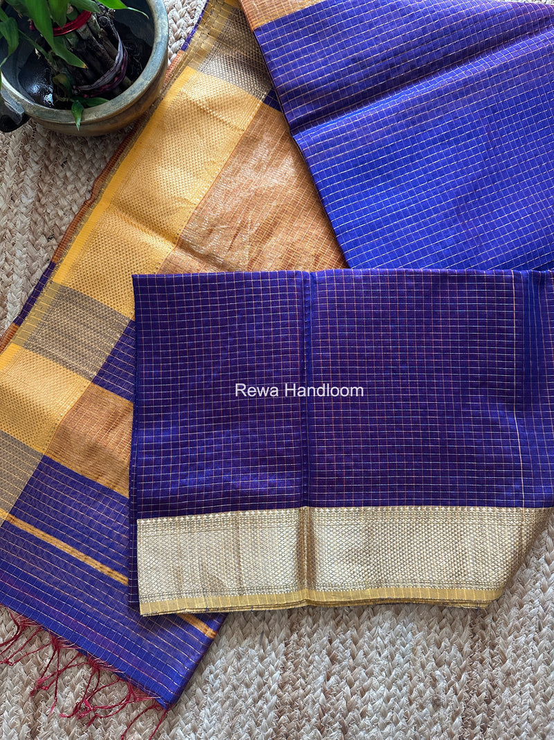 Maheshwari Blue Zari Checks Saree ZCHX492