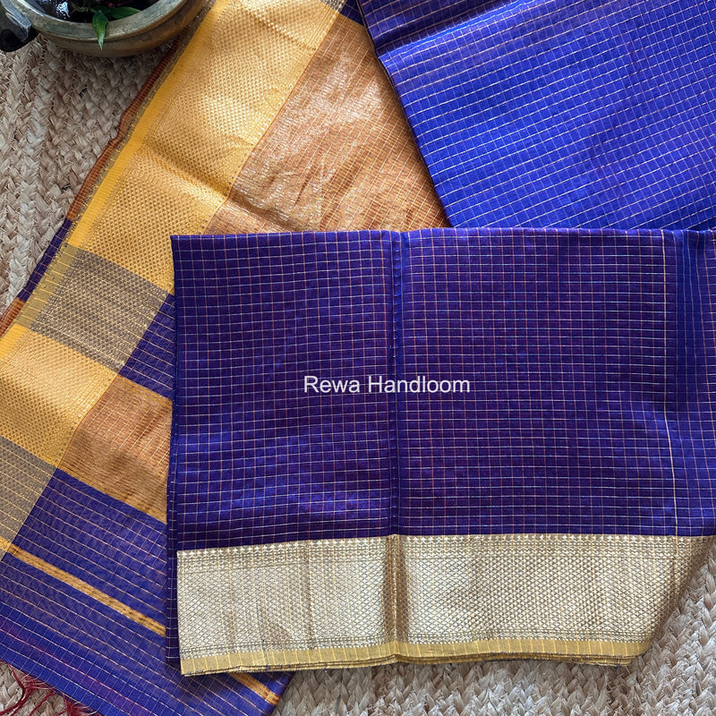 Maheshwari Blue Zari Checks Saree ZCHX492