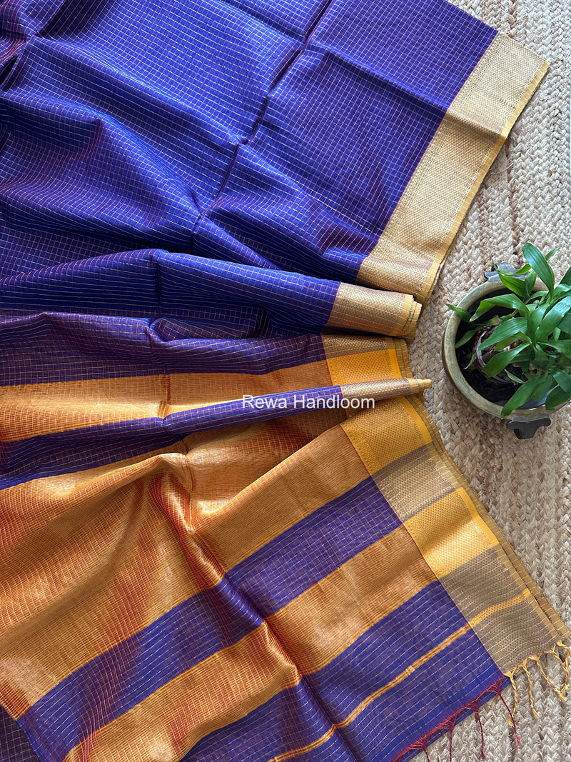 Maheshwari Blue Zari Checks Saree ZCHX492