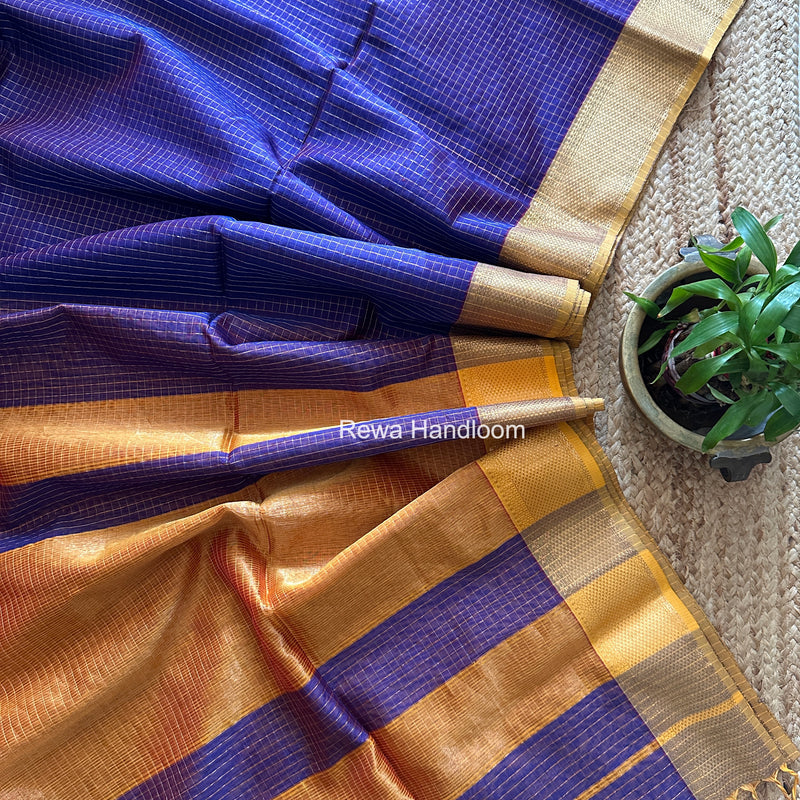 Maheshwari Blue Zari Checks Saree ZCHX492