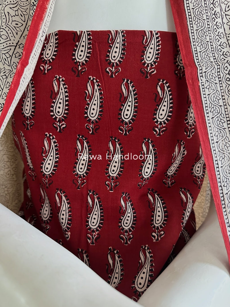 Maroon-White Bagh Print Cotton Suit BGCSJ068