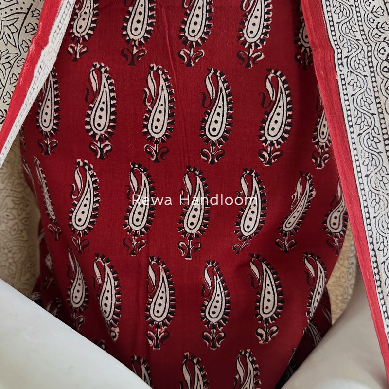 Maroon-White Bagh Print Cotton Suit BGCSJ068