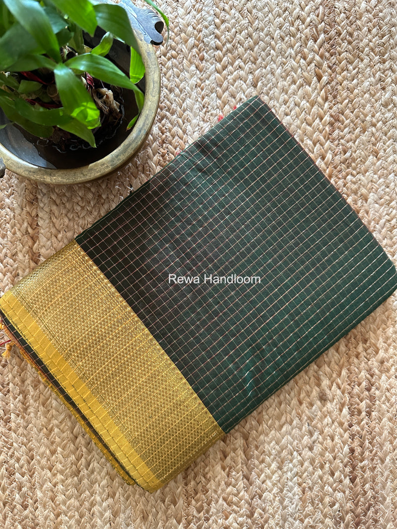 Maheshwari Green Zari Checks Saree ZCHX488
