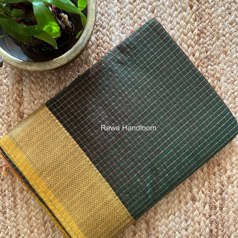 Maheshwari Green Zari Checks Saree ZCHX488