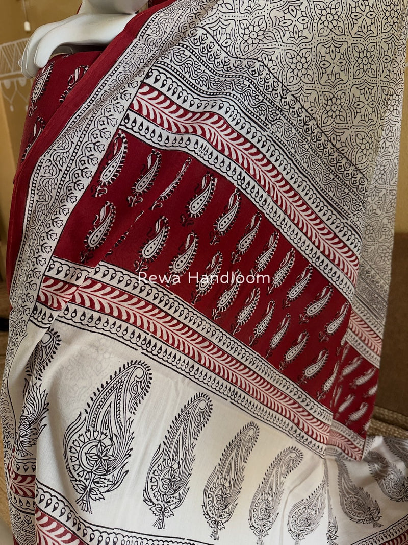 Maroon-White Bagh Print Cotton Suit BGCSJ068