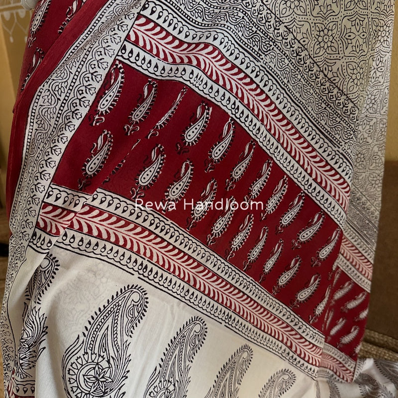 Maroon-White Bagh Print Cotton Suit BGCSJ068